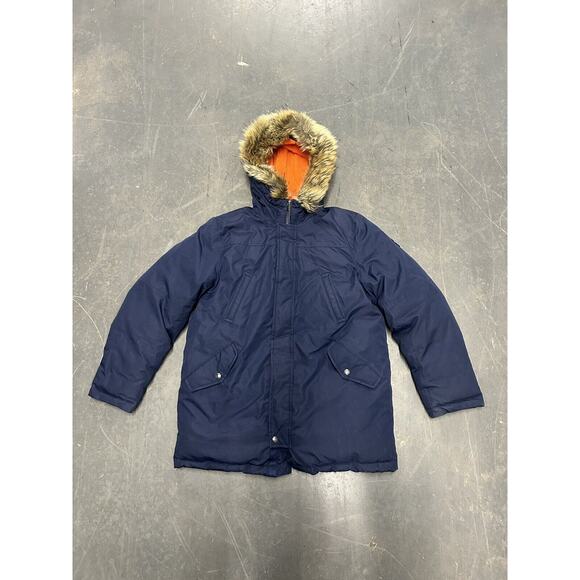 Polo Ralph Lauren Down Parka Jacket Coat Navy Faux Fur Hood Trim Big Boy’s XL
